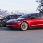 Gray and Red Tesla Model 3 Highland