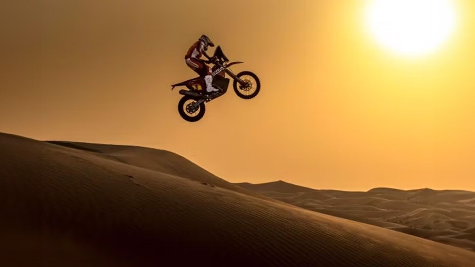 A Dakar Rally motorcycle jumping